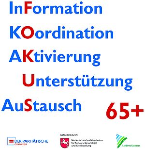 Logo FOKUS 65+ mit Logos der Förderer